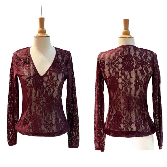 ARITZIA BABATON | Siza Burgundy Lace Blouse Top - Picture 14 of 14